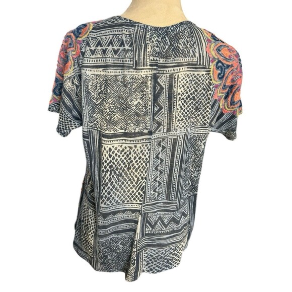 Sundance 100% Linen Embroidered V Neck Floral Boho Blue Short Sleeves Top XS - Picture 9 of 11